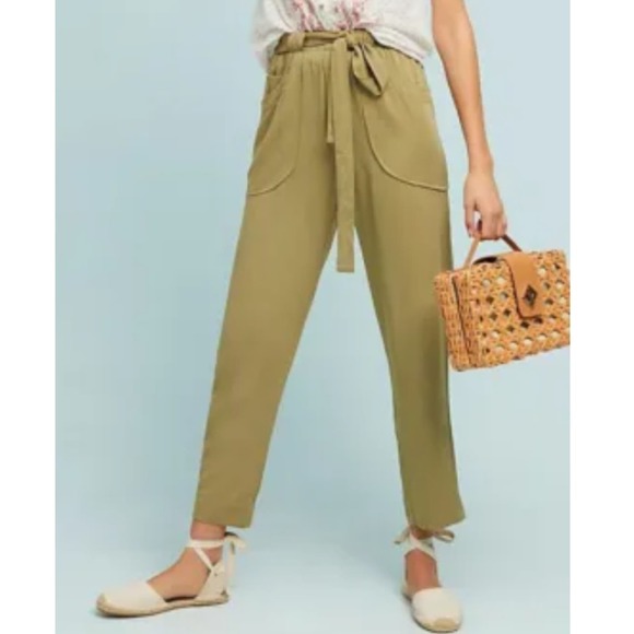 Anthropologie Dolan Left Coast Northwestern Paperbag Pants Green Medium NWT